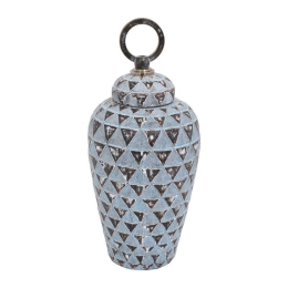 Βάζο Με Καπάκι Και Χερούλι 19077 0040-00-021 15x15x28cm Antique Ciel Μέταλλο,Κεραμικό