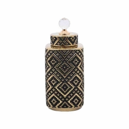 Βάζο Κεραμικό 08-122-186 14,5x14,5x36cm Black-Gold Κεραμικό