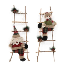 Χριστουγεννιάτικη Διακοσμητική Φιγούρα Santa&Snowman In Ladder 372-99-174 18x18x60cm Multi