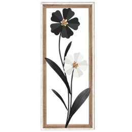 Διακοσμητικό Τοίχου Flower 125-222-350 30,5x3x71,1cm Black-White Μέταλλο,Ξύλο