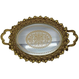 Διακοσμητικός Δίσκος Με Καθρέπτη Flower 279-222-156 40x25x4cm Gold Πολυρεσίνη