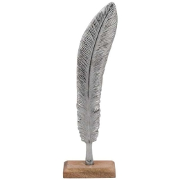 Διακοσμητικό Φτερό Leaf 934-123-011 16x7,5x32cm Nickel-Natural Ξύλο,Αλουμίνιο