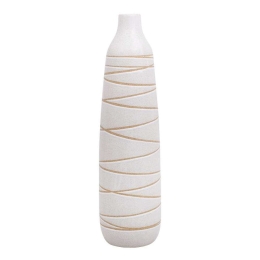 Βάζο Stripe 028-223-123 13,5x13,5x55cm White-Gold Κεραμικό