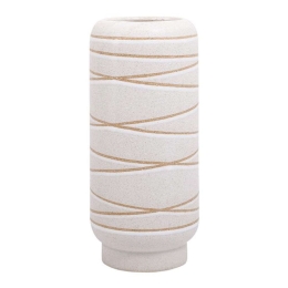 Βάζο Stripe 028-223-125 14,5x14,5x32cm White-Gold Κεραμικό
