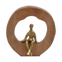 Διακοσμητικό Αντικείμενο Man alone 937-123-002 19x7x20cm Natural-Gold Μέταλλο,Ξύλο