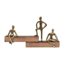 Διακοσμητικό Αντικείμενο Three people 937-123-001 35x8x20cm Natural-Gold Μέταλλο,Ξύλο