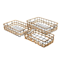 Καλάθια Διακοσμητικά (Σετ 3Τμχ) 374-124-040 Black-Beige Μέταλλο,Ψάθα