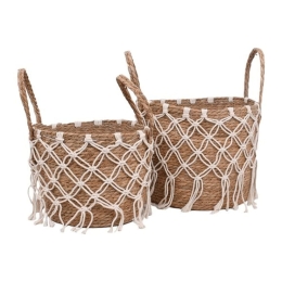 Κασπώ (Σετ 2Τμχ) 374-124-037 35x30cm/30x25cm Natural-White Ψάθα