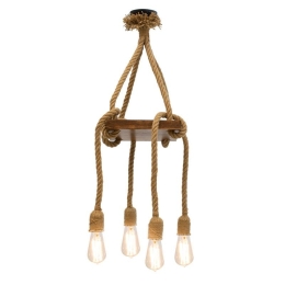 Φωτιστικό Οροφής τετράφωτο PWL-0108 24x24x102cm Walnut - Natural - Black 099-000013 Ξύλο,Σχοινί