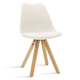 Καρέκλα Caron 127-000012 48x55x80 White-Natural Ξύλο,Τεχνόδερμα