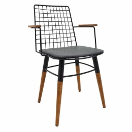 Πολυθρόνα Edric 190-000009 52x57x82cm Walnut-Black Μέταλλο,Τεχνόδερμα