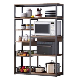Ραφιέρα Leena 072-000055 80x30x142cm Dark Walnut-Black