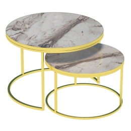 Τραπεζάκια Σαλονιού October 120-000346 (Σετ 2τμχ) White Grey-Gold