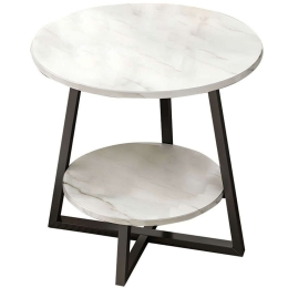 Τραπέζι Σαλονιού Rota 072-000062 Φ60x60cm Marble Effect White-Black