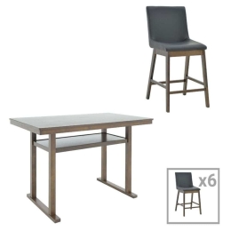 Τραπεζαρία - Μπαρ Tenon - Siera (Σετ 7Τμχ) 250-000008 150x90x91,5cm Walnut-Black 6 Θέσεων Mdf,Ξύλο