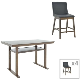 Τραπεζαρία - Μπαρ Tenon - Siera (Σετ 5Τμχ) 250-000007 150x90x91,5cm Walnut-Black 4 Θέσεων Mdf,Ξύλο