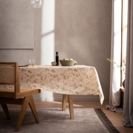 Τραπεζομάντηλο Feuille 358 Beige-Green Gofis Home 135X135cm Λινό-Πολυέστερ