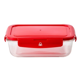 Φαγητοδοχείο Ορθογώνιο Rainbow 20.21.0716 840ml Clear-Red Benetton Πλαστικό, Γυαλί