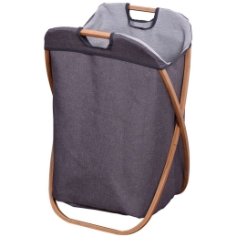 Καλάθι Απλύτων FNSJ218015 46x38x68cm Grey-Brown Max Home Bamboo-Πολυέστερ