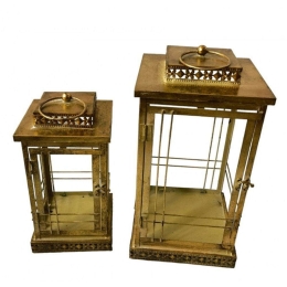 Φανάρι Μεταλλικό (Σετ 2Τμχ) HC223071T2 36cm/27cm Gold Oriana Ferelli® Μέταλλο