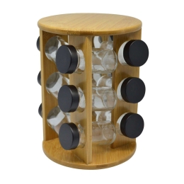 Βάση Μπαχαρικών Bamboo (Σετ 12Τμχ.) 806379 18x18x24cm Natural Ankor Γυαλί,Bamboo