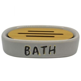 Σαπουνοθήκη Bath 810253 13,7x9,7x3cm Grey-Natural Ankor Bamboo,Κεραμικό