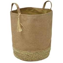 Καλάθι Αποθήκευσης 813537 38x42cm Beige-Natural Ankor Ύφασμα,Ψάθα
