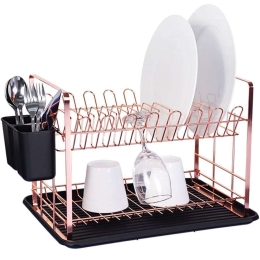 Πιατοθήκη Διώροφη 805006 48x32x29cm Black-Rose Gold Ankor Μέταλλο,Πλαστικό