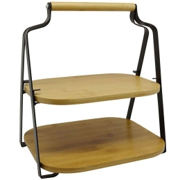 Ορντεβιέρα Διώροφη 819720 26x20x28cm Black-Natural Ankor Μέταλλο,Bamboo