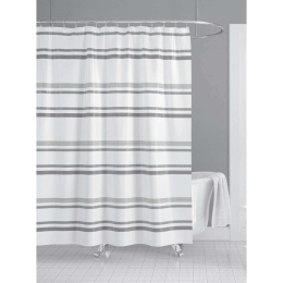 Κουρτίνα Μπάνιου Ριγέ 823819 180x180cm White-Grey Ankor 180Πx180Υ 180x180cm Πολυέστερ