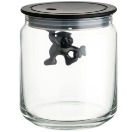 Βάζο Αποθήκευσης Gianni a little man holding on tight AMDR04 B 700ml Γυάλινο Με Καπάκι Black Alessi Γυαλί