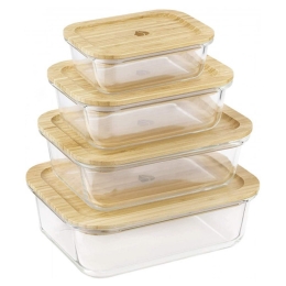 Δοχείο Φαγητού (Σετ 4Τμχ) 49613.04.01 1400ml/1040ml/640ml/370ml Natural-Clear Navaris Γυαλί