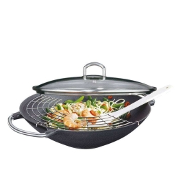 Τηγάνι Wok Mε Γυάλινο Καπάκι 40100001036 Φ36cm Black Kuchenprofi 36cm Μαντέμι