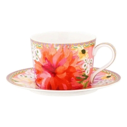 Κούπα Με Πιατάκι Teas & C's Dahlia Daze Sky HV0355 240ml Pink-Multi Maxwell Williams Πορσελάνη