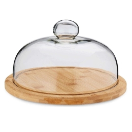 Πλατώ Σερβιρίσματος Με Καπάκι Jonna 12517 Φ24x15,5cm Natural-Clear Kela Ξύλο,Γυαλί