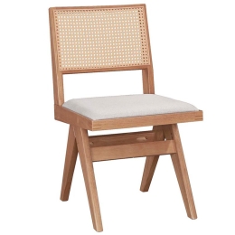 Καρέκλα Winslow pakoworld ξύλο rubberwood ανοικτό καρυδί-pvc rattan φυσικό-ύφασμα γκρι Σετ 2 Τεμαχίων