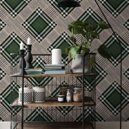 Ταπετσαρία Checkered Patchwork British Green WP20389 Green-Brown-Black MindTheGap 52x300cm