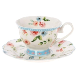 Φλυτζάνι Τσαγιού Με Πιατάκι Primavera 28.098.16 200ml Blue-Multi Cryspo Trio Πορσελάνη