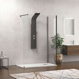 Πάνελ Ντουζιέρας Σταθερό Walkin 4 WAL4N15080 Clear-Black Karag 150X80 Αλουμίνιο