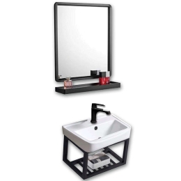 Έπιπλο Μπάνιου Nerina set-0108 Με Καθρέφτη Και Νιπτήρα Πορσελάνης 39x34x30cm Black Gloria Ανοξείδωτο Ατσάλι