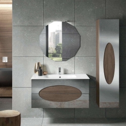 Έπιπλο Μπάνιου Νιπτήρα Lia Με Καθρέπτη Gena 102x47x52cm/80x80cm Dark Teak Bluelife Mdf