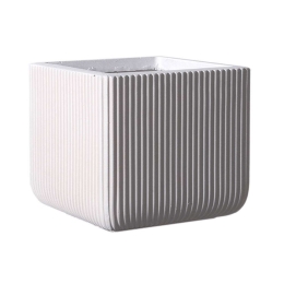Κασπώ Πήλινο Τετράγωνο Stripe L C-0050-8 37x37x33cm White Supergreens Πηλός