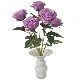 Τεχνητό Μπουκέτο Τριαντάφυλλο Royal 8781-7 55cm Purple Supergreens Ύφασμα,Πλαστικό