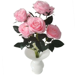 Τεχνητό Μπουκέτο Τριαντάφυλλο Royal 7781-7 55cm Pink Supergreens Ύφασμα,Πλαστικό