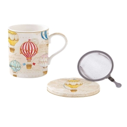 Κούπα Με Σουβέρ Και Σουρωτήρι Air Balloons 105AIRB 350ml Multi Easy Life Porcelain