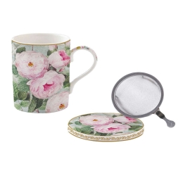 Κούπα Με Σουβέρ Και Σουρωτήρι Roses Bloom 105ROBL 350ml Multi Easy Life Πορσελάνη