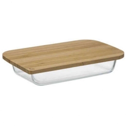 Δοχείο Φαγητού 151463 31,2x19,8x5,5cm Clear-Natural Marva Γυαλί,Bamboo
