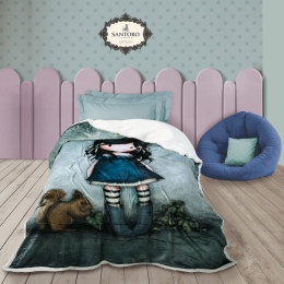 Κουβέρτα Παιδική 5032 Fleece Sherpa Santoro Gorjuss- You Brought Me Love Grey-Blue Das Home Μονό 160x220cm Πολυέστερ