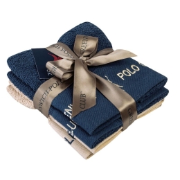 Πετσέτες 2672 (Σετ 4τμχ) Blue-Beige Greenwich Polo Club Σετ Πετσέτες 30x50cm 100% Βαμβάκι