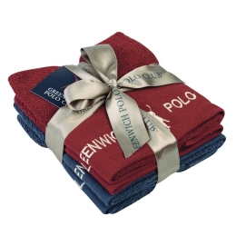 Πετσέτες 2673 (Σετ 4τμχ) Bordo-Blue Greenwich Polo Club Σετ Πετσέτες 30x50cm 100% Βαμβάκι